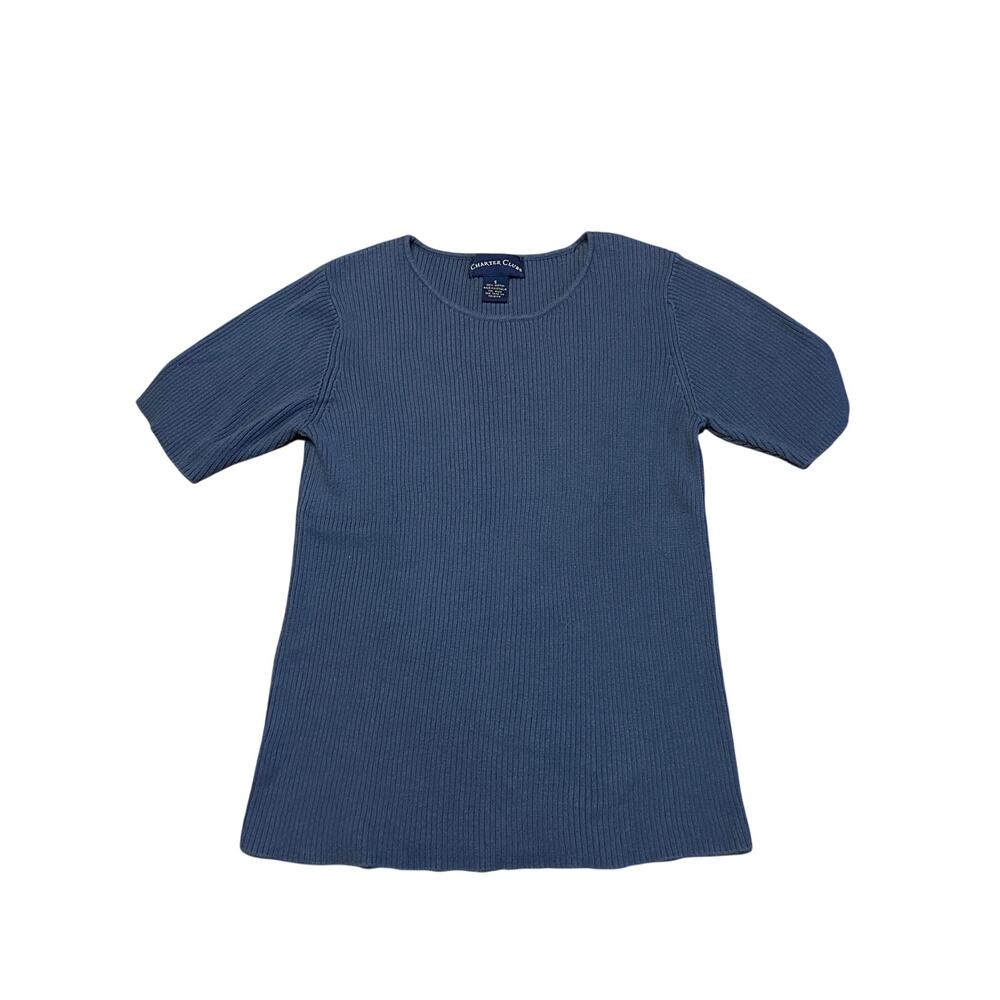 Vintage Charter Club Rib Knit Top BLUE Small